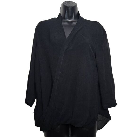 Babaton Blouse Women's Size Small 100% Silk Draped Black Semi Sheer 3/4 Sleeve - Picture 2 of 5